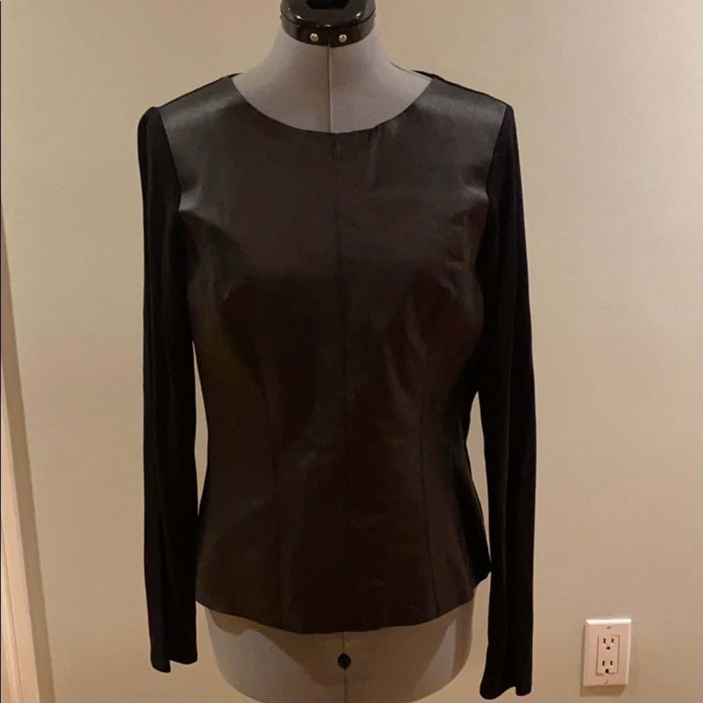 NWOT 100% Leather-Front Long Sleeve Top